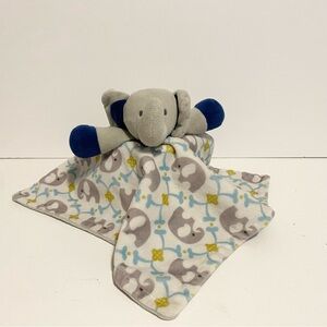 ZOOAWA ELEPHANT SECURITY BLANKET LOVEY GRAY BLUE YELLOW  14” Square EUC
